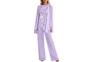 Women's 3 Pieces Lace Pants Suits Mother of Bride Dress Elegant Sets Wedding Formal Outfits