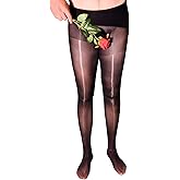BEFASY Men's Sexy 8D Ultrathin Oil Shiny Glossy Seamless Pantyhose Silky Tights with Sheath