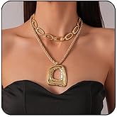 VRNGI Chunky Necklace Stack Big Statement Necklace for Women Layered Large Oval Circle Cross Necklaces Stackable Boho Necklaces for Women Chunky Jewelry