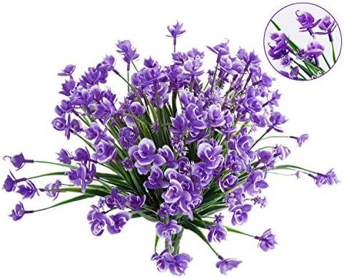 Miracliy Artificial Flowers, Fake Outdoor UV Resistant Plants Faux Plastic Greenery Shrubs Indoor Outside Hanging Planter Window Box Home Kitchen Office Wedding Garden Decor，4 Bundles