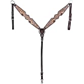 HILASON Western Headstall Breast Collar Set Tan Dark Brown | Premium American cowhide leather, hand-tooled sunflower design, stainless hardware, adjustable fit