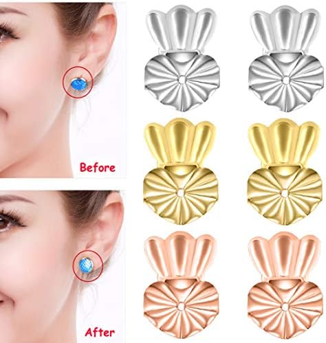 3 Pairs Earring Backs Original Magic Earring Lifters, Adjustable Earring Backs Secure for Women Ear Lobe Support Patches (Gold Plated, Sterling Silver, Rose Gold - Crown Style)