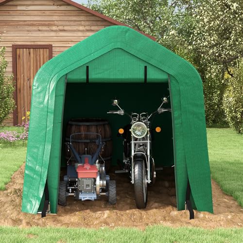 Outsunny 8'x6' Outdoor Storage Shelter with Rollup & Zipper Door, Heavy Duty Carport Shed for Motorcycle Garden Storage, Green