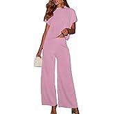 Dressmine Pants Sets Women 2 Piece Outfits Summer Mock Neck Knit Travel Lounge Set Dressy Airplane Travel Clothes