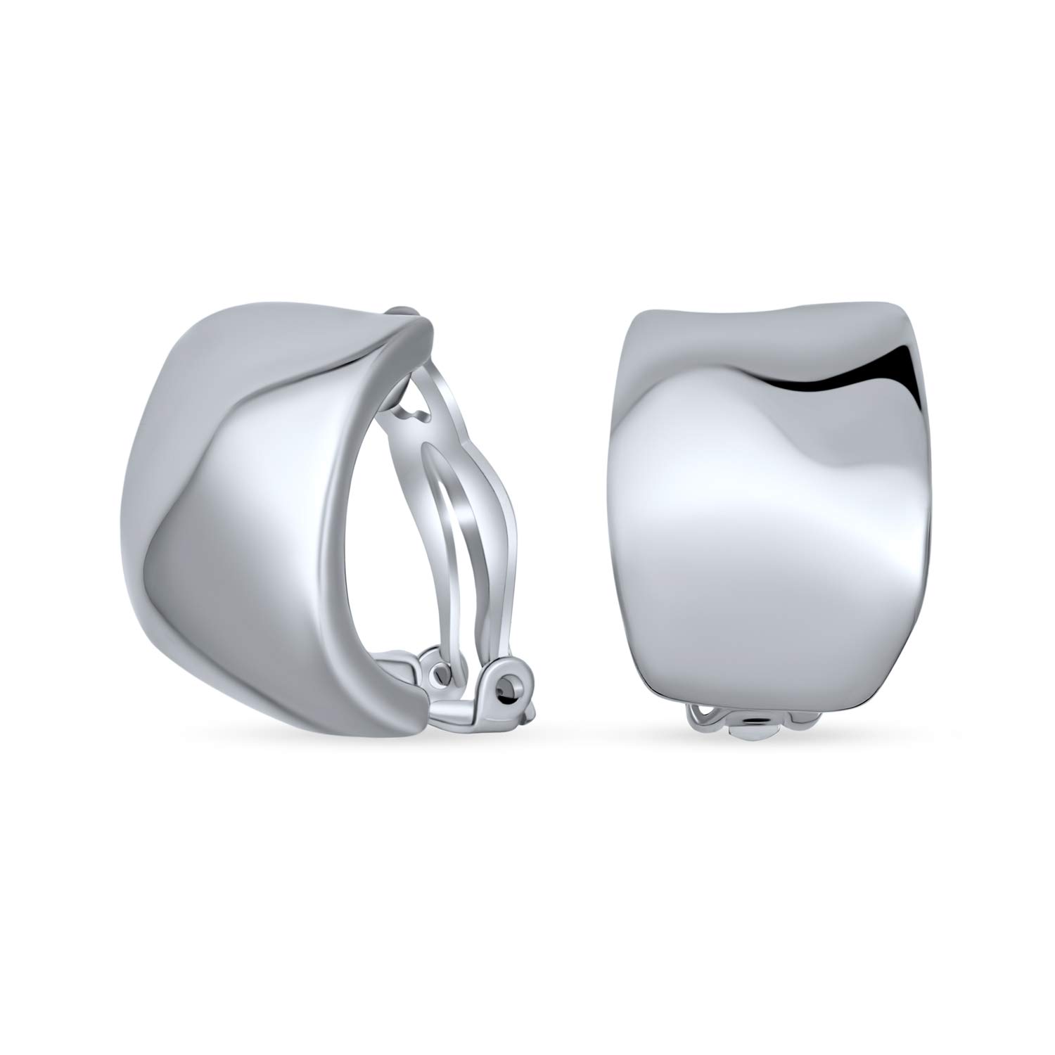 Geometric Hammered Dome Half Hoop Clip On Earrings For Women Non Pierced Ears Polished Silver Plated Brass — image 1