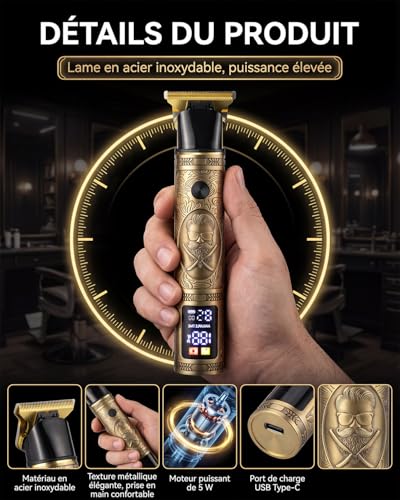 Men's Hair Clipper, Men's Beard Clipper T Zero Gap with LED Screen, IPX7 Waterproof Wireless Precision Rechargeable Clipper Professional Hair Trimmer for Family Barbers and Gift Men