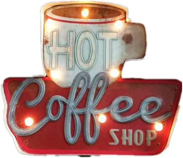 LED Coffee Sign, Coffee Shop LED Sign Retro Iron Bar Pub Wall Nightlight Home Decor LED Light Sign Cafe Shop Window Display Wall Décor