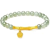 24K Gold Bracelet Jade Charm Bracelets Lucky Natural Beaded Bangle Adjustable Stretch Chain Green Healing Crystal Hetian Beads Bamboo Cuff Leaf Flower Feng Shui Good Luck Jewelry Protection Gifts