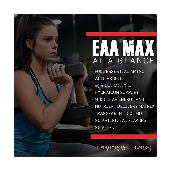 Primeval Labs EAA Max - 30 Servings - Full Essential Amino Acid Profile Drink (Strawberry Mango)