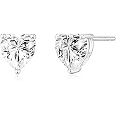 Geelein Sterling Silver Heart Stud Earrings for Women, 925 Silver Post with Cubic Zirconia, Hypoallergenic Cute Small Jewelry
