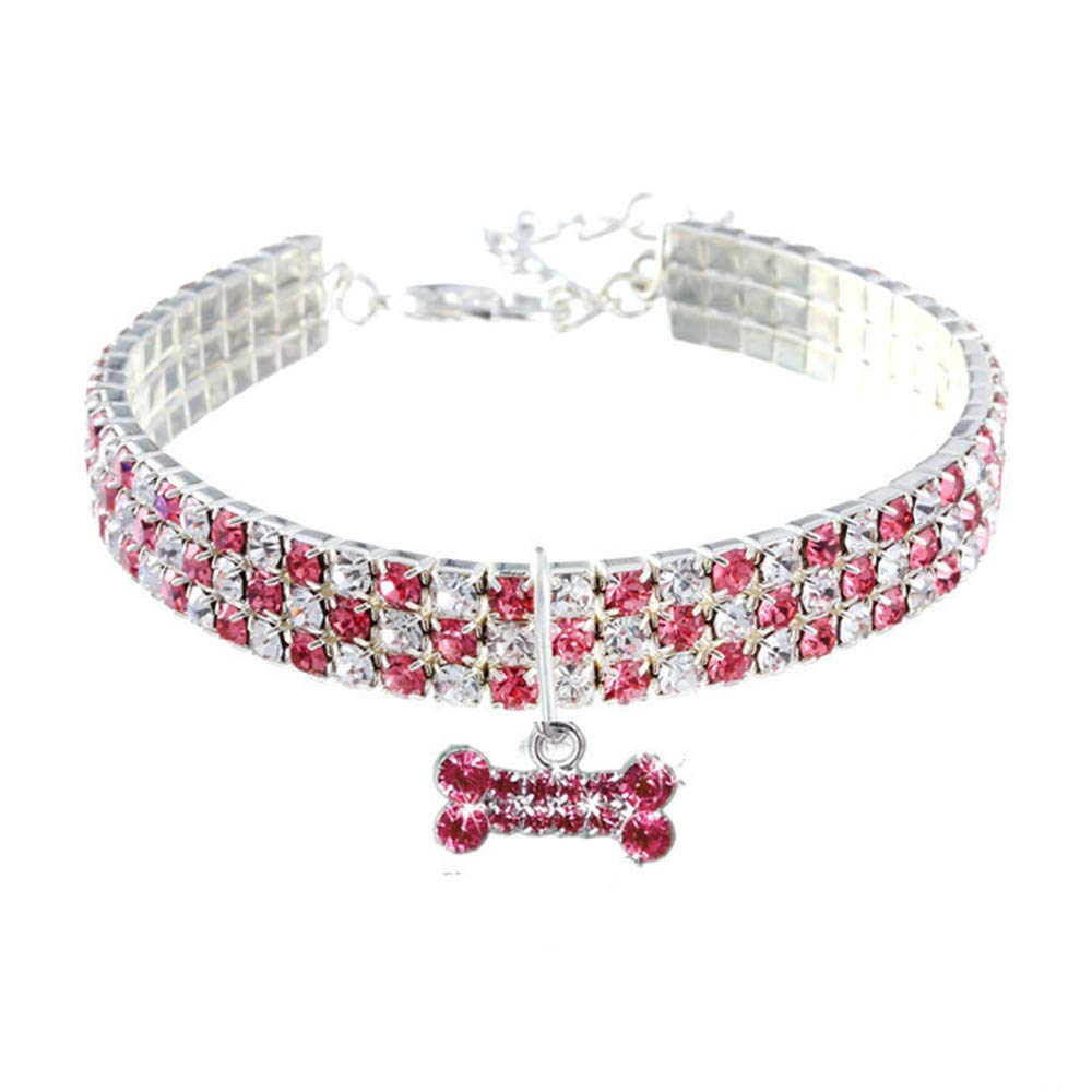 RayMinsino Pet collar with diamonds, adjustable crystal diamond elastic bone pendant wedding cat and dog small pet necklace jewelry