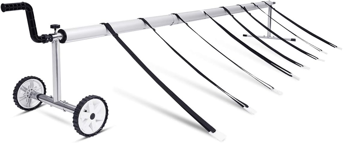 COSTWAY Pool Aufroller fahrbar, Aufrollvorrichtung aus Aluminium, Aufrollsystem für Solarfolie Solarplane und Abdeckung, Poolaufroller 150 cm bis 570 cm verstellbar