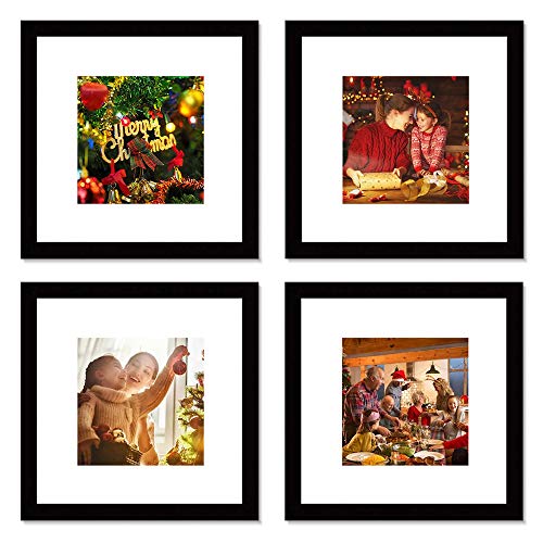 WOOD MEETS COLOR 12x12 Picture Frames Set, Mat for 8x8 photo, Wall Gallery Collage Frames (4