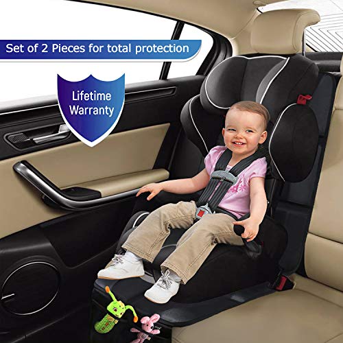 Car Seat Protector, 2 Pack Large Car Seat Protectors for Child Baby Car Seat with Organizer Pockets, Thick Padding Waterproof Car Seat Protector, Auto Vehicle Leather Seats Dog Mat Cover Pads, Black