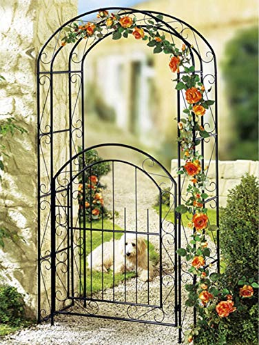 SYLJ Rosenbogen Torbogen aus Metall mit Tür, 215 x 115 x 43 cm Stereoskopischer Gartenbogen, witterungsbeständig,für… – Bild 5
