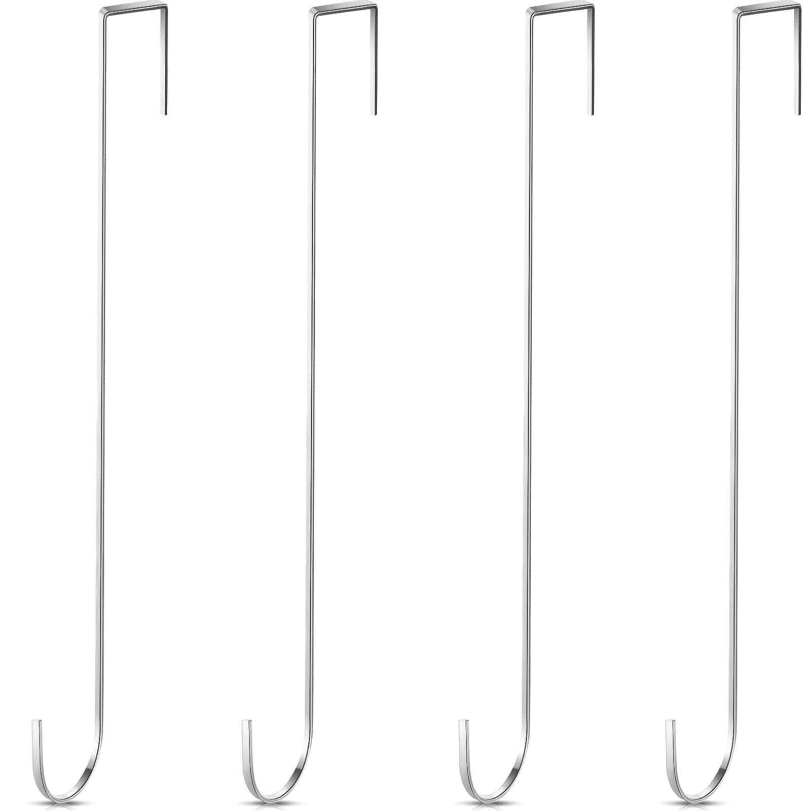 15 Inch Wreath Hanger Hooks Over Door Metal Hooks Practical Clothes Towel Hanger Hooks for Christmas Front Door Decorations (Silver,4 Pieces)
