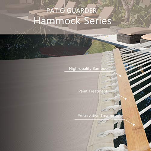 PATIO GUARDER 14 FT Portable Hammock with Double Size, Quick Dry Hammock with Solid Bamboo Spreader Bar and Chains, Outdoor Patio Yard Beach Hammock, UV Resistance, 450 Lb Capacity, Light Grey