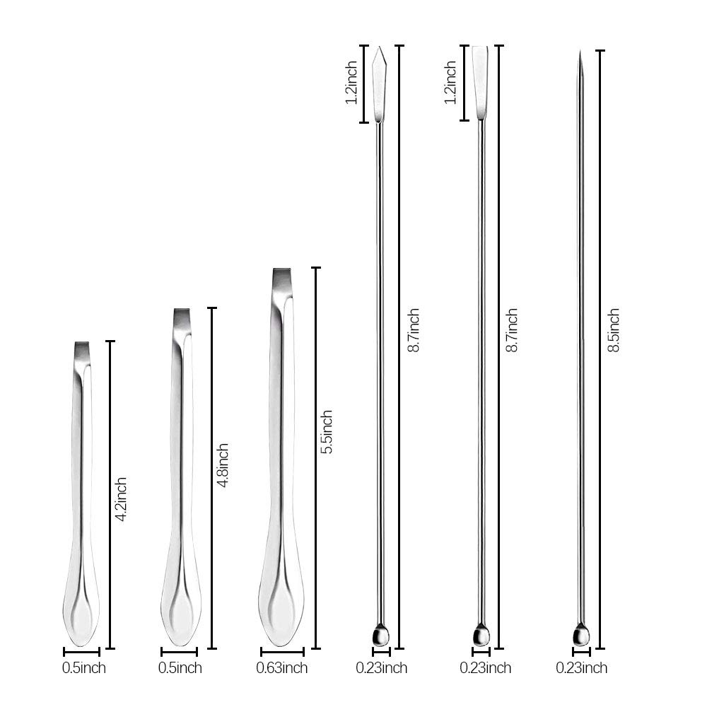 12Pcs Lab Spatula Stainless Steel Lab Spoon Micro Laboratory Scoops Reagent Mixing Spatula Sampling Spoon Double Ended Lab Spatula Set for Powders Gel Cap Filler, Square Flat, Spoon-end Head-Silver - Image 3