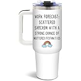 DUUV Work Forecast Gifts for Women, Birthday Tumbler for Coworker, Boss, Christmas Funny Gift Ideas, Scattered Sarcasm Sarcastic, 40 Oz Tumbler with Handle Lid and Straw Christmas Gifts, 1PCS