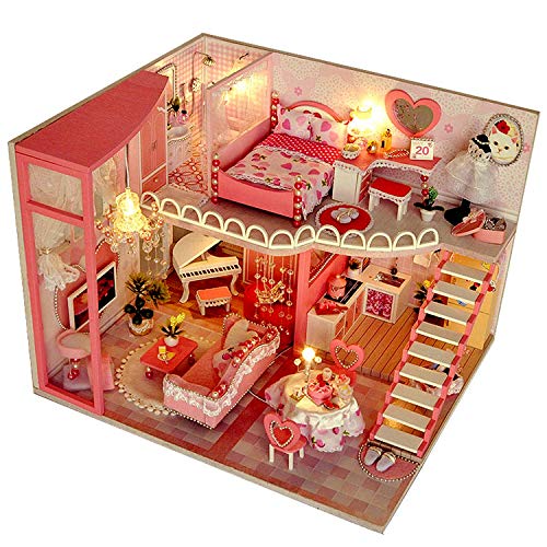 UniHobby DIY Miniatures Dollhouse Kit, Tiny House with Furniture LED