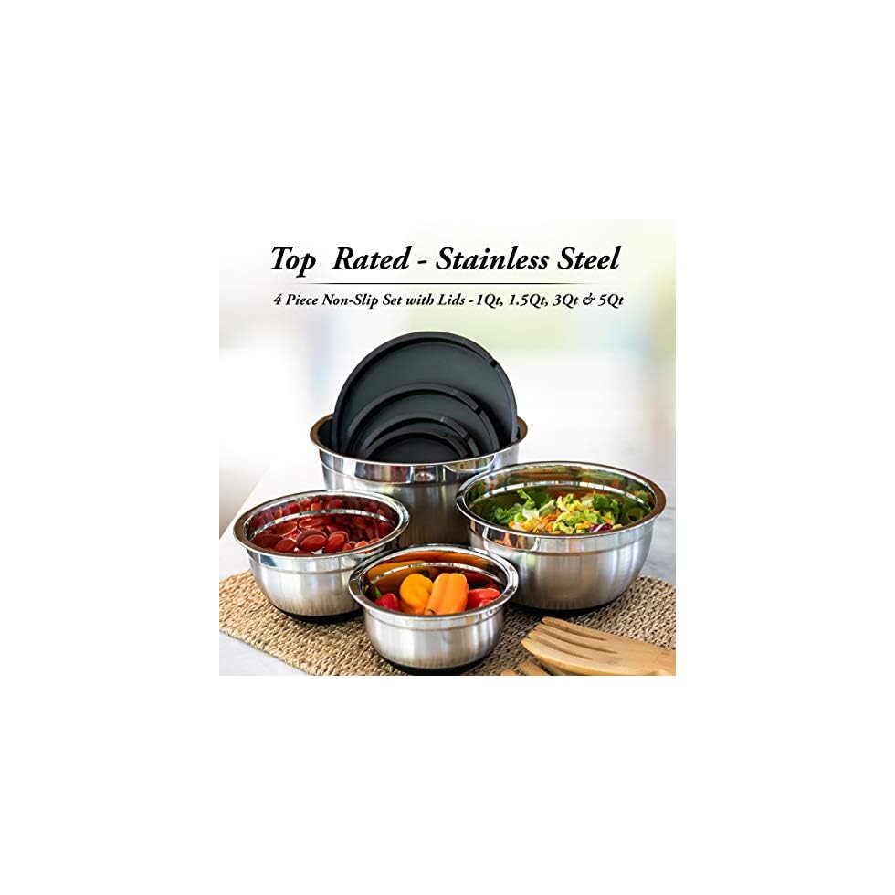 Bellemain Stainless Steel NonSlip Mixing Bowls with Lids (4Piece Set