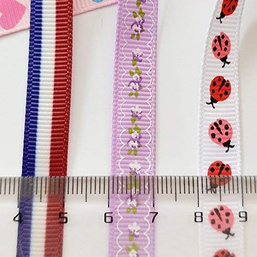 Chenkou Craft 20Yards 3/8" (10mm) Sweet Heart Flower Dot Ladybug Cake Bird Anchor Butterfly Grosgrain Ribbon Assorted Color - Image 5