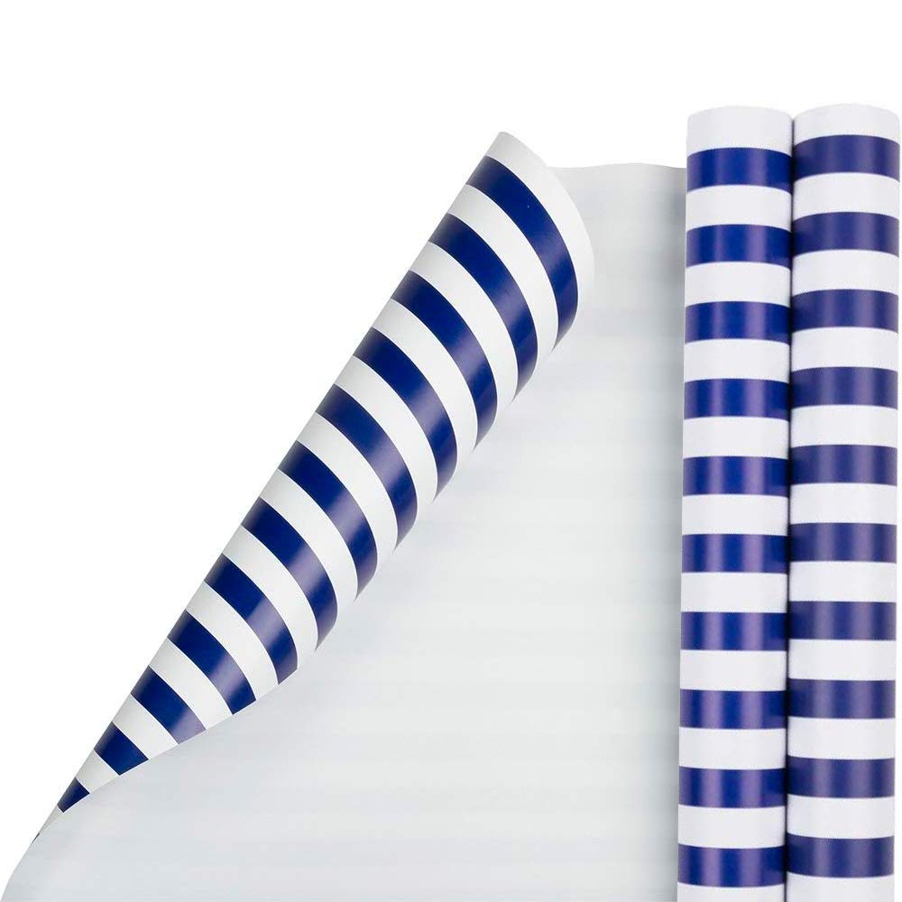 JAM PAPER Gift Wrap - Striped Wrapping Paper - 25 Sq Ft per Roll - Blue & White Stripes - 2/Pack