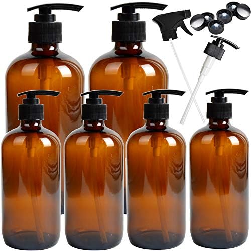 Youngever 6 Pack Empty Glass Pump Bottles