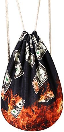 HANRUI New Print Drawstring Backpack Multipurpose knapsack (Dollar and fire)