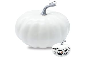 Niurewan 7.9 Inch Large White Pumpkins for Decorating,Harvest Decorative Pumpkin,White Paintable Artificial Pumpkins Perfect for Halloween Decor Thanksgiving Decor