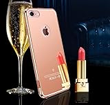 Rose Gold Mirror iPhone 7 Case for Women, Miniko(TM) Clear Mirror With Metal Bumper Back Shell Hard Case Cover for Apple iPhone 7-Rose Gold