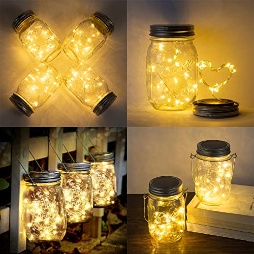 Solarlampe,SUNNOW 4 Stuck Solar Mason Jar Licht LED Solar Licht Einmachglas Laterne Solarleucht f¨¹r Au?en Garten Deko, Weihnachtsferien Einmachgl?ser Wasserdichte Garten H?ngeleuchten – Bild 5
