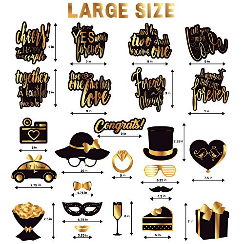 Wedding Photo Booth Props - Gold Wedding Photobooth Props and Signs - Party Favors Supplies and Decorations (24 Count)