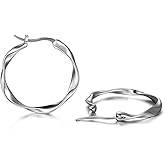 Large Titanium Hoop Earrings for Women White Gold Plated, Fashion Polished Hollow Plain/Bamboo/Twist/Chunky Earring Charms Lightweight, Pure Titanium Big Earrings Hoops Hypoallergenic for Sensitive Ear