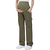 GLAMIX Women's Maternity Cargo Pants with Four Pockets Over The Belly Scrub Pants Pregnancy Clothes