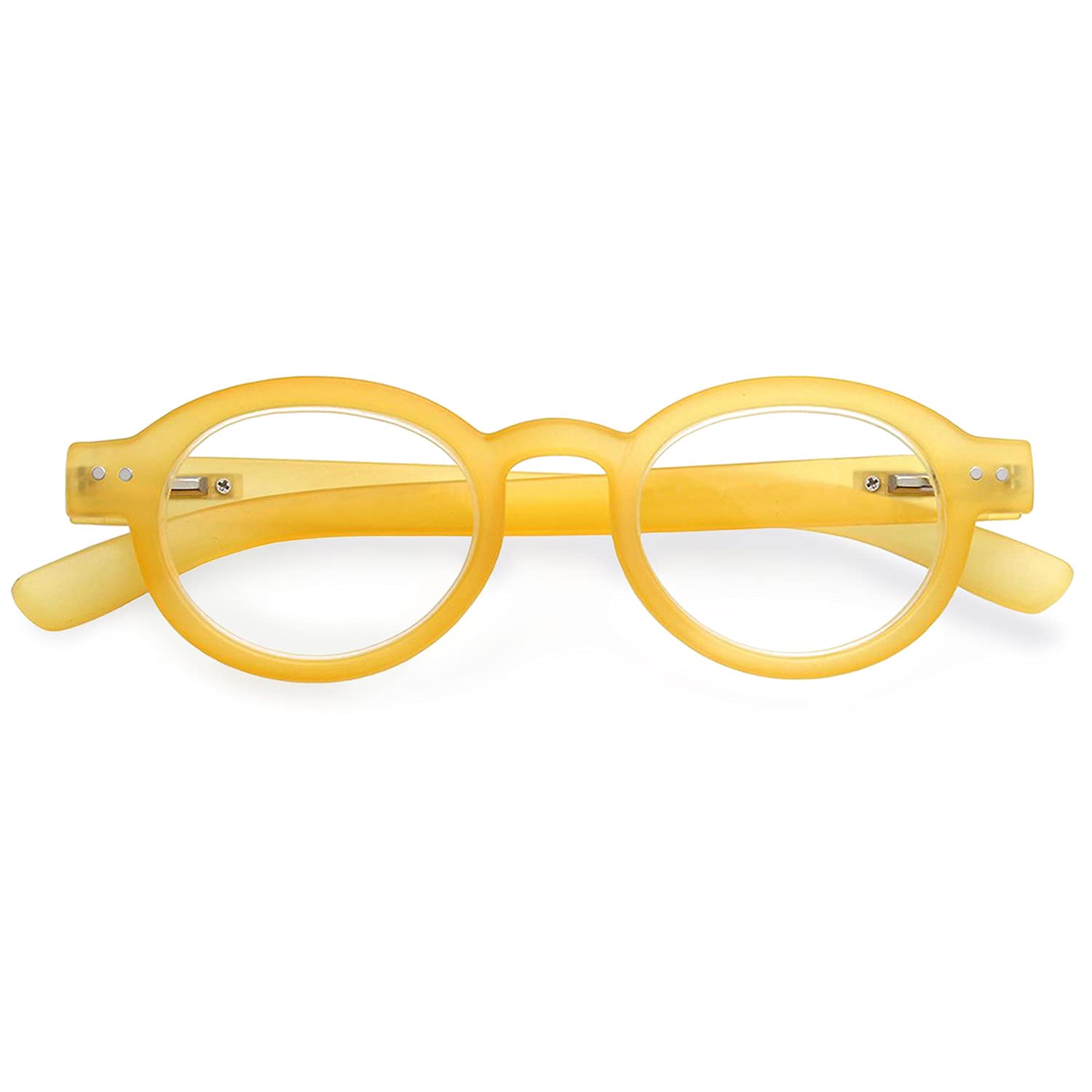 GAWK Type J Frosted Yellow Retro Round Reading Glasses with Pouch Case