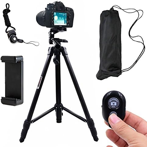 DAISEN Camera Tripod, 55 inch Aluminum Phone Tripod for iphone And Smart Phone, Camera Holder With Remote Control (Black)