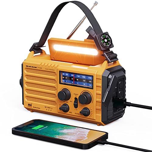 Emergency Radio 5000 Hand Crank Solar Weather Radio,5Way Power AM/FM