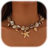 DEFOLUX Starfish Shell Necklaces Trendy Summer Colorful Boho Seashell Pendant Beach Necklace Dainty Statement Gold Charm Choke Necklace Fashion Surfer Jewelry for Women