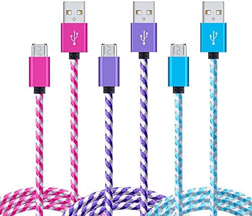 CableLovers 3 Pack Charger Cable (6ft) Extra Long Nylon Braided High Speed Fast Micro USB Quick Charging Cord for Samsung Galaxy S7 Edge S6, Grand Prime, Note 4 5, A7 A9, Tab Pro S2 A,BLU More