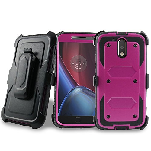 Moto G4 Case, Moto G4 Plus Case, Mstechcorp [Shock Proof] Heavy Duty Belt Clip Holster, Full Body with Built In Screen Protector for Motorola Moto G4/ Motorola Moto G4 Plus with Gift (Purple)