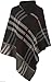 Women's Checked Knitted Winter Poncho Red Band Wrap Shawl Cape (Onesize, Charcoal)