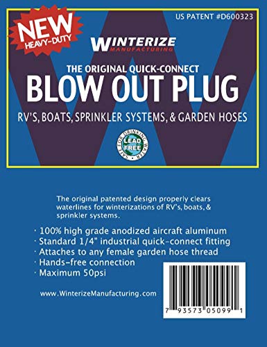 Winterize Mfg Heavy-Duty Quick Connect Blow Out Plug for RV, Travel Trailer, Boat and Camper - Thumbnail 3