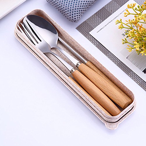 Portable Flatware Set, Travel Camping Cutlery Set, Knife Spoon Chopsticks Set, Portable Travel Silverware Dinnerware UtensilSet with a Waterproof Organizer box (1 set beachwood set)