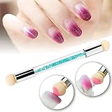 PrettyDiva Nail Art Brush, Dual Tipped Ombre Nail Art Sponge Brush for DIY Gradient Blooming UV Gel Nails -Blue