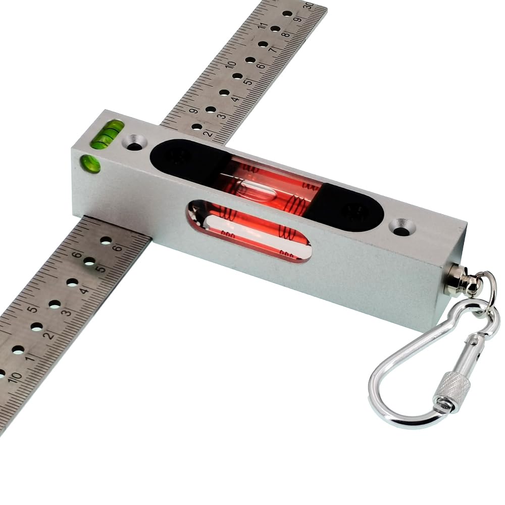 Equipped with Double-Sided Calipers, Chain Buckle for Easy Portability, Adjustable Liquid Level Gauge with Rectangular Holes, Luminescent Band Magnet Level (red)