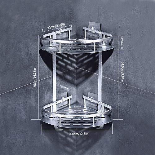 Estantes para Ducha, Entramado de baño, Estantes de baño de Aluminio Espacial Perforado, con Gancho para Colgar, Organizador de Ducha 2 Niveles，para Champú y Gel De Ducha (Doble capa plateada1)