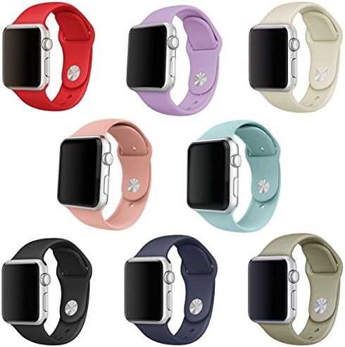 Band for Apple Watch 38mm, Soft Silicone Sport Strap Replacement iWatch Wristband for Apple Watch Series 3 Series 2 Series 1 Sport Edition Nike Versions Women, 8 Pack (38 Small)