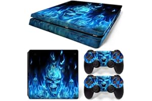 Gam3Gear Vinyl Decal Protective Skin Cover Sticker for PS4 Slim Console & Controller (NOT for PS4 or PS4 Pro) - Blue Skull