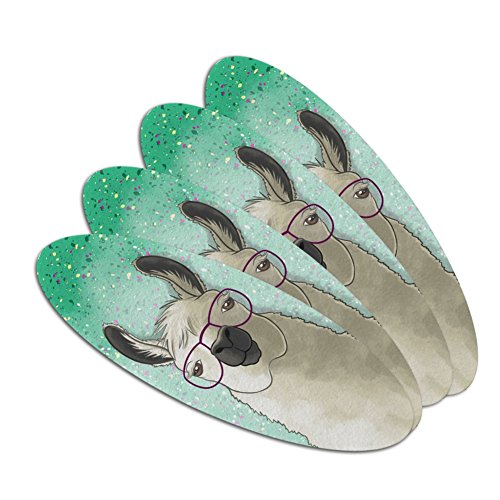 Hip Llama with Glasses Double-Sided Oval Nail File Emery Board Set 4 Pack